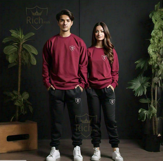 2 Pcs Unisex Fleece Plain Track Suit