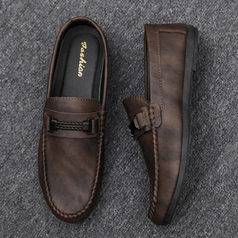 Men's Formal Summer Soft Sole Business Work Shoes Waterproof Lightweight Genuine Leather Men's Loafers Men's Flat Breathable