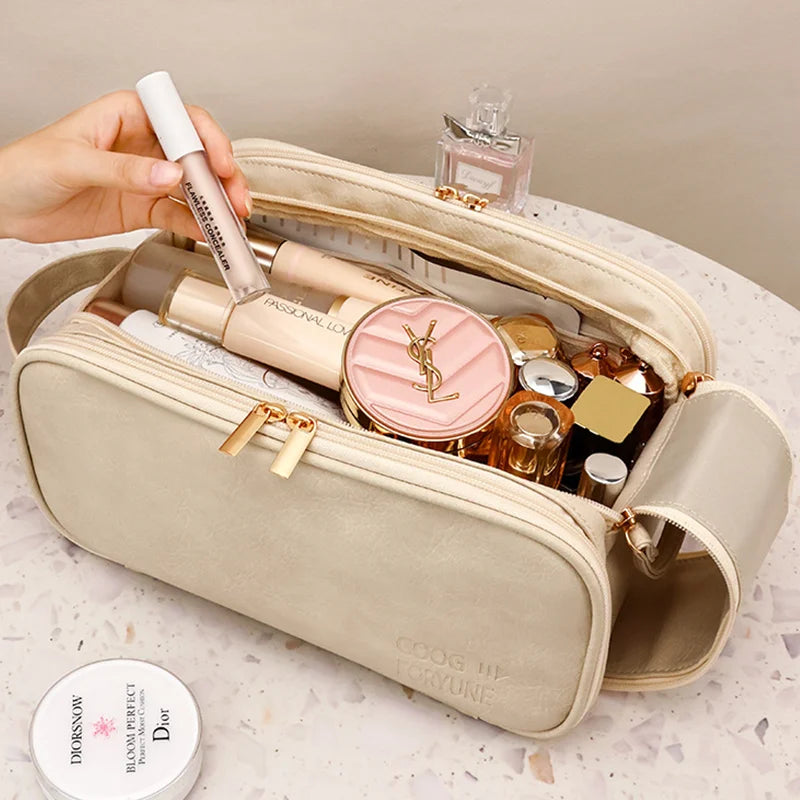 High appearance double zipper make-up bag large-capacity portable travel senior impression make-up brush wash-and-wash bag