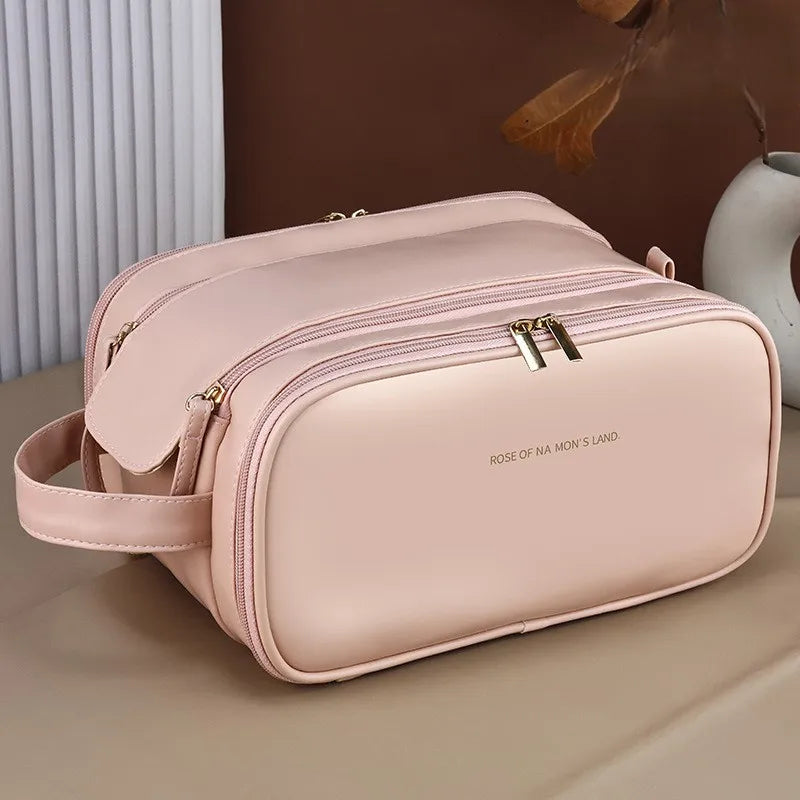 High appearance double zipper make-up bag large-capacity portable travel senior impression make-up brush wash-and-wash bag