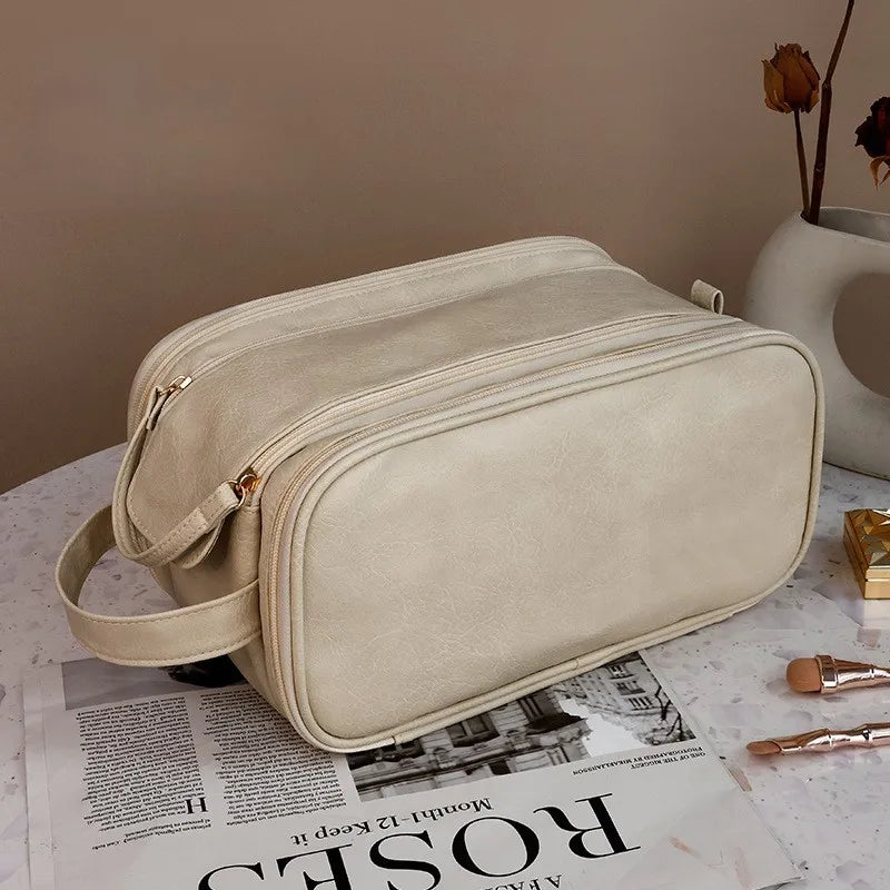 High appearance double zipper make-up bag large-capacity portable travel senior impression make-up brush wash-and-wash bag