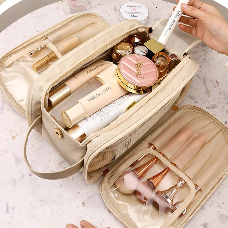 High appearance double zipper make-up bag large-capacity portable travel senior impression make-up brush wash-and-wash bag