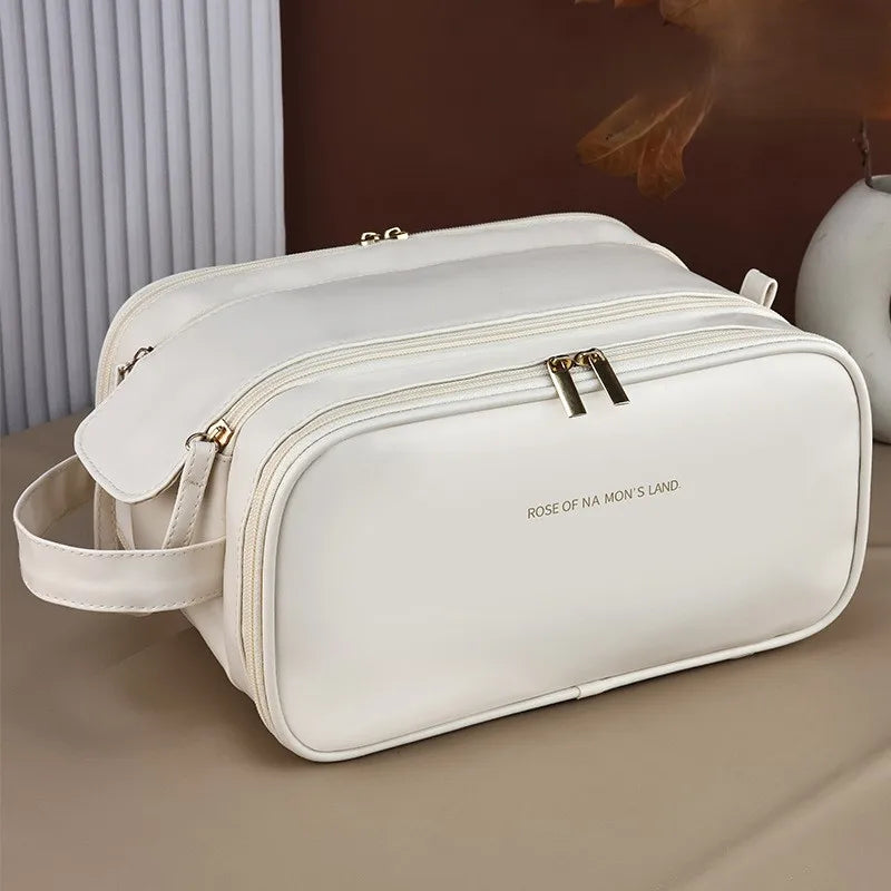 High appearance double zipper make-up bag large-capacity portable travel senior impression make-up brush wash-and-wash bag