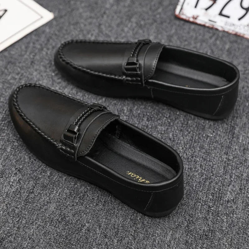 Men's Formal Summer Soft Sole Business Work Shoes Waterproof Lightweight Genuine Leather Men's Loafers Men's Flat Breathable